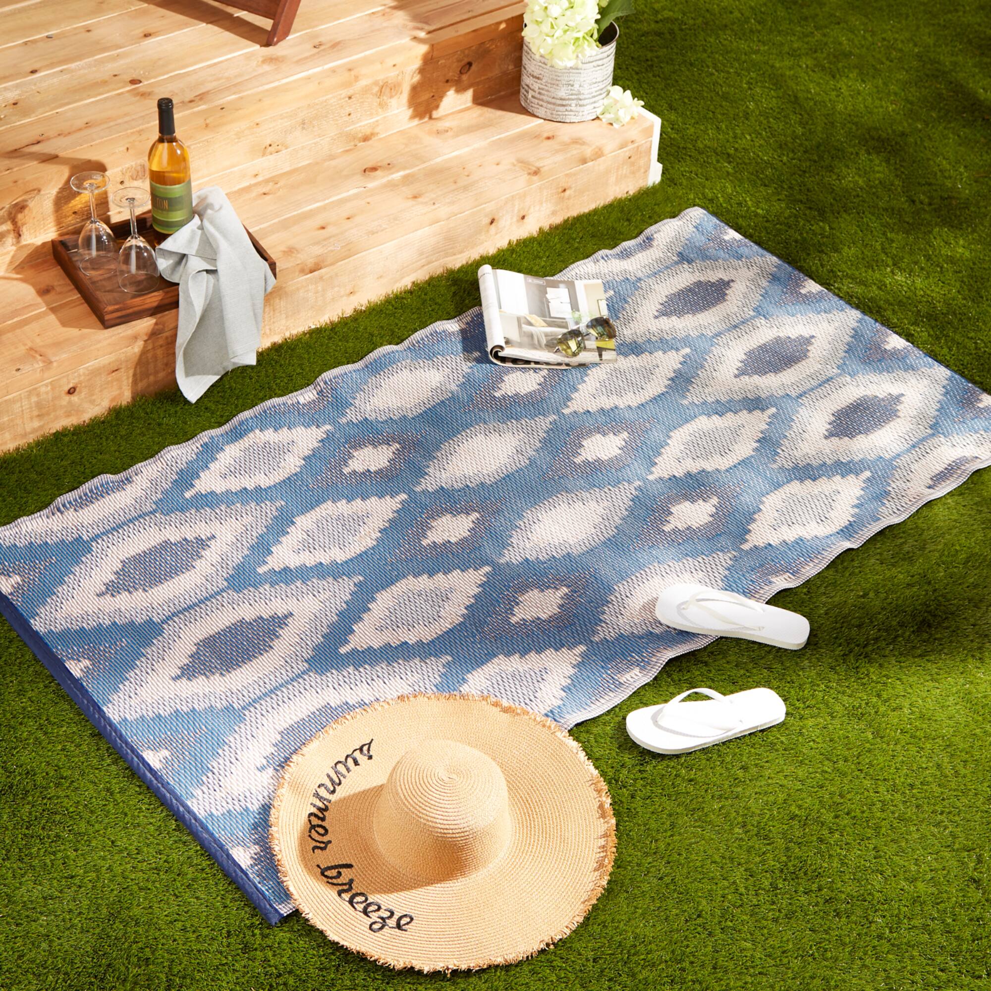and Gray Ikat Outdoor Floor Runner 3ft. x 6ft